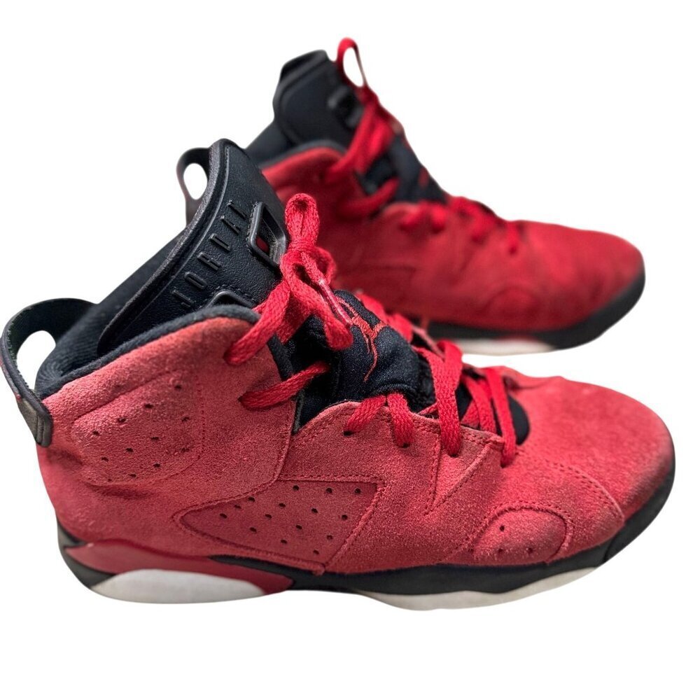 Nike Air Jordan 6 Retro "Toro Bravo" Red/Black Suede High Top Sneakers Kids 3Y